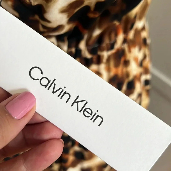 Calvin Klein Animal Print Tie-Shoulder Maxi Dress with Drawstring Elastic Waist - Picture 10 of 16